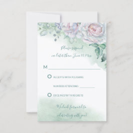 Convite Belo RSVP de Casamento de Rosa em Aquarela Delicad
