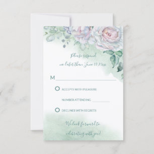 Convite Belo RSVP de Casamento de Rosa em Aquarela Delicad