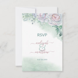 Convite Belo RSVP de Casamento de Rosa em Aquarela Delicad