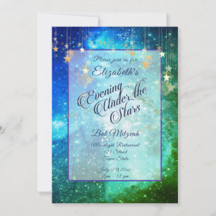 Convite Belo sob as estrelas Blue Green Bat Mitzvah