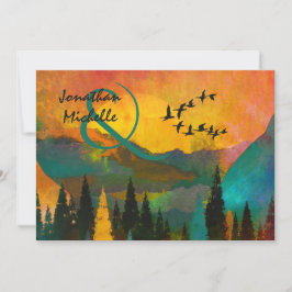 Convite Belo Sunset de Montanha, Árvores e Casamento de Av