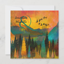 Convite Belo Sunset de Montanha, Árvores e Casamento de Av
