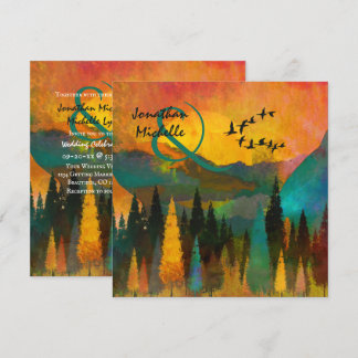 Convite Belo Sunset de Montanha, Árvores e Casamento de Av