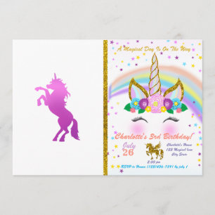 Convite Belo unicórnio - Escolher cor de fundo