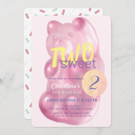 Convite Belo Urso Brilhante Rosa Dois segundo aniversário