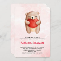 Belo Urso Carregando Coração Vermelho Aniversário