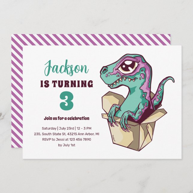 Convite Belo Velociraptor Em Caixas Crianças Dinossauro An (Frente/Verso)