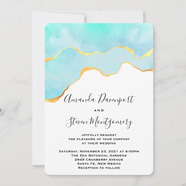 Convite Belo Verde Tropical com Casamento Dourado de Front (Frente)