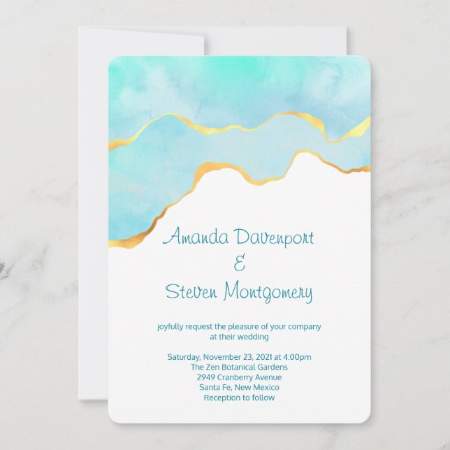 Convite Belo Verde Tropical com Casamento Dourado de Front (Frente)