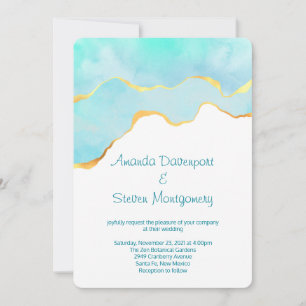 Convite Belo Verde Tropical com Casamento Dourado de Front