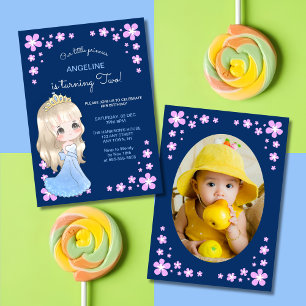 Convite Belo Vestido Azul Princesa Foto Floral Aniversário