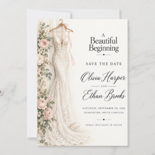 Convite Belo Vestido de Noiva no Início Save the Date
