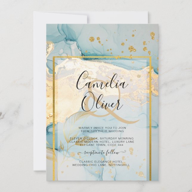 Convite Belo Vidro Dourado Turquesa (Frente)