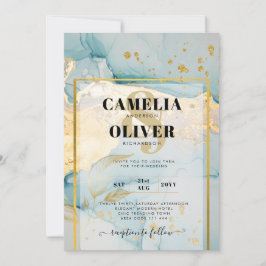 Convite Belo Vidro Dourado Turquesa