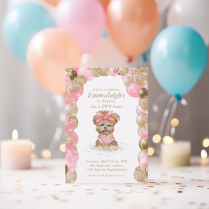 Convite Belo Yorkie, Festa de aniversário de Balões Cute