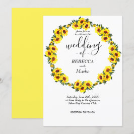 Convite Belos girassóis amarelos em um simples invi branco