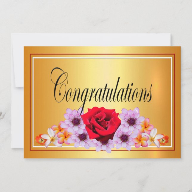 Convite Belos parabéns design florais de ouro (Frente)