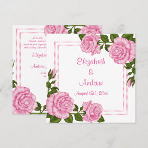 Convite Belos Ramos de Canto Rosa Casamento