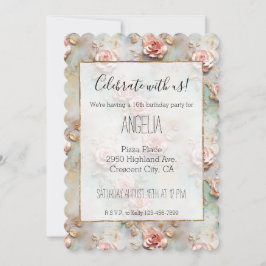 Convite Belos Rosas Românticos Cinza Rosa Românticos