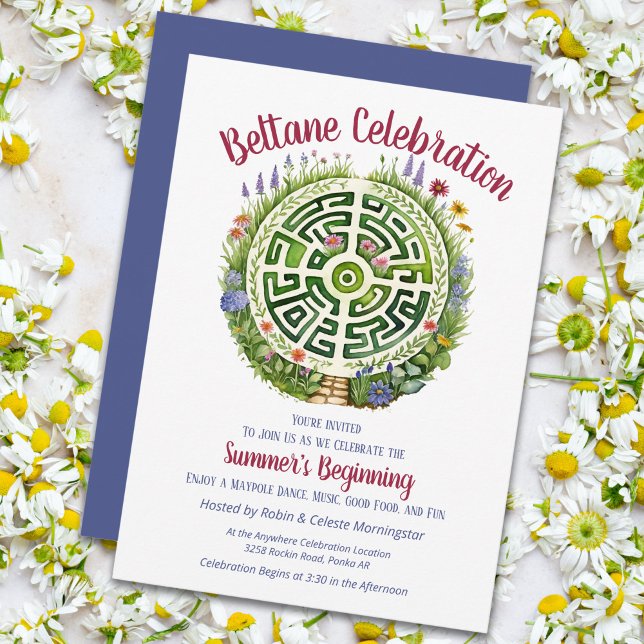 Convite Beltane Celtic Garden Labyrinth Sabbat Party (Beltane Celtic Garden Labyrinth Sabbat Party Invitation by the Pagan Holidays shop)