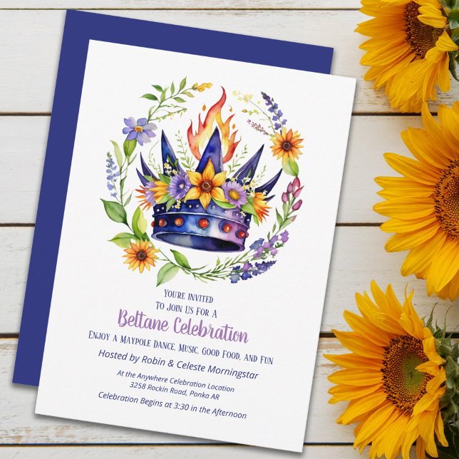 Convite Beltane Fire Crown Summer Floral Sabbat Party (Beltane Fire Crown Summer Floral Sabbat Party Invitation by the Pagan Holidays shop)