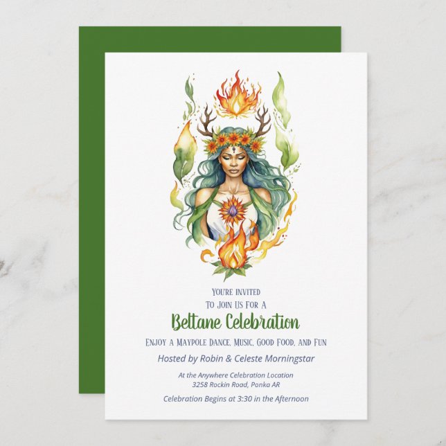 Convite Beltane Fire Summer Goddess Floral Sabbat Party (Frente/Verso)
