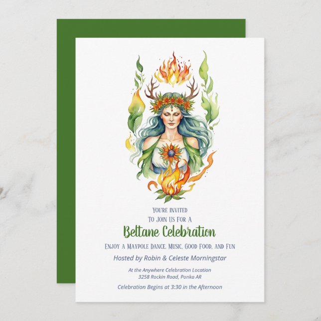 Convite Beltane Fire Summer Goddess Floral Sabbat Party (Frente/Verso)