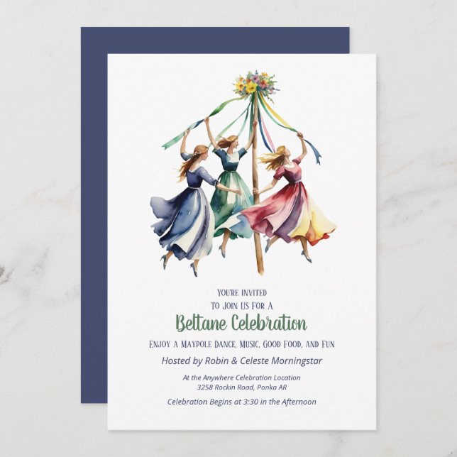 Convite Beltane Maypole Dance Summer Sabbat Party (Frente/Verso)