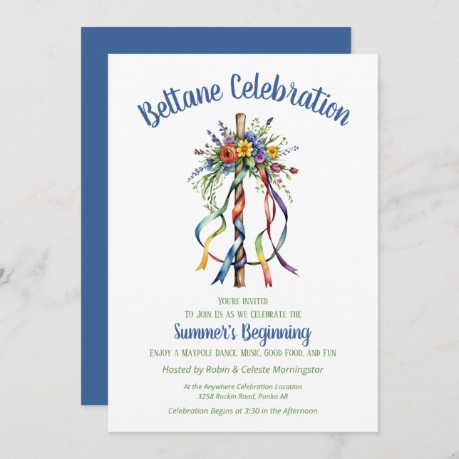 Convite Beltane Maypole Summer Floral Sabbat Party (Frente/Verso)