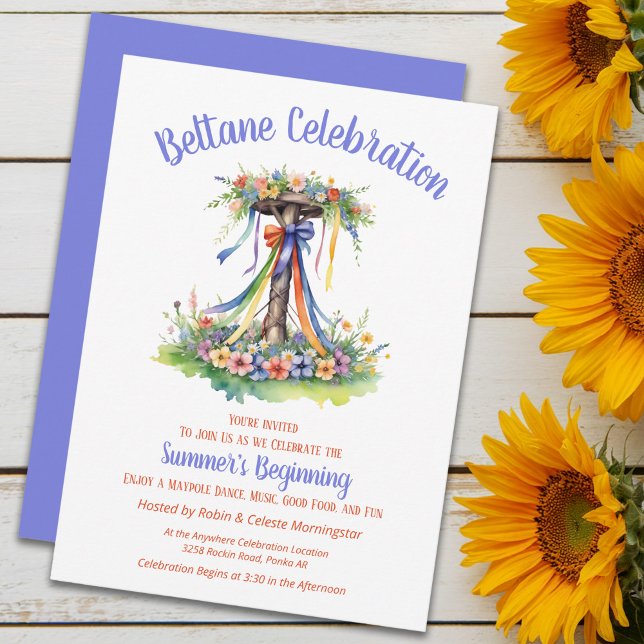 Convite Beltane Maypole Summer Floral Sabbat Party (Beltane Maypole Summer Floral Sabbat Party Invitation by Pagan Holidays)