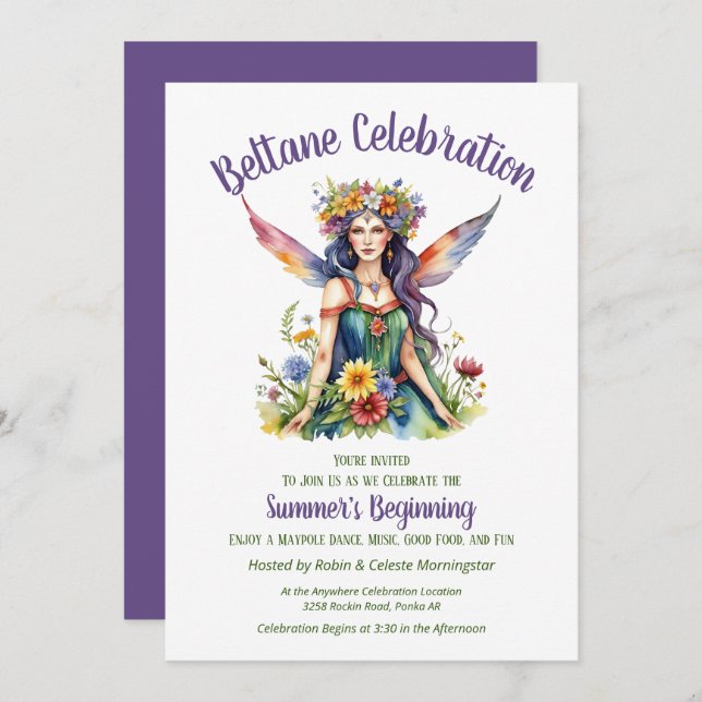 Convite Beltane Summer Fairy Floral Sabbat Party (Frente/Verso)