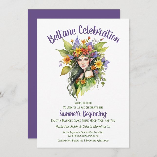 Convite Beltane Summer Fairy Floral Sabbat Party (Frente/Verso)