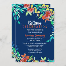 Beltane Summer Flowers Wicca Watercolor Blue