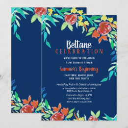 Convite Beltane Summer Flowers Wicca Watercolor Blue