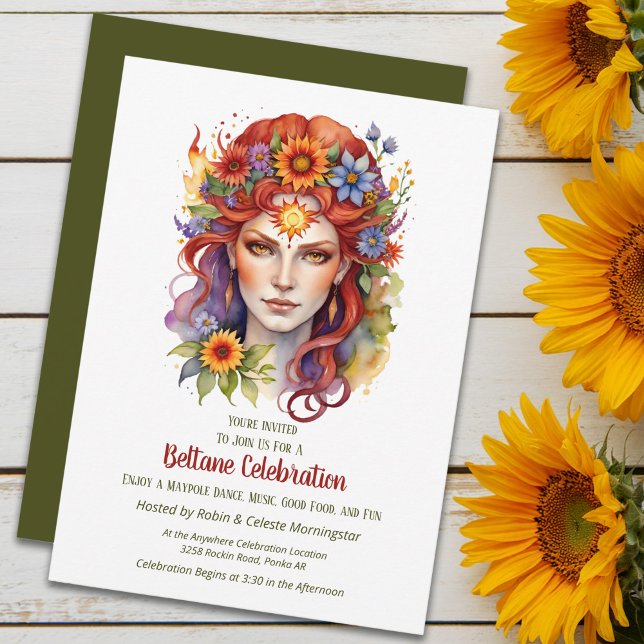 Convite Beltane Summer Goddess Floral Sabbat Party (Beltane Summer Goddess Floral Sabbat Party Invitation by Pagan Holidays)
