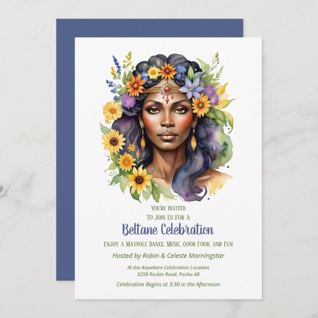 Convite Beltane Summer Goddess Floral Sabbat Party (Frente/Verso)