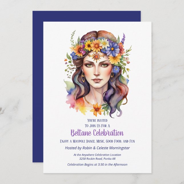 Convite Beltane Summer Goddess Floral Sabbat Party (Frente/Verso)