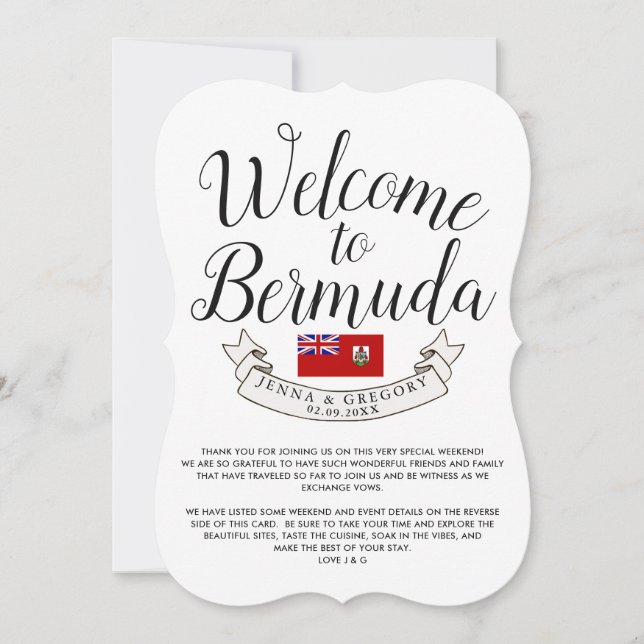 Convite Bem-vindo a Bermudas | Favor de Casamento no Desti (Frente)