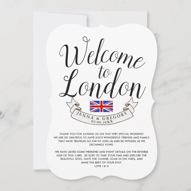 Convite Bem-vindo a Londres | Personalização de Casamento  (Frente)