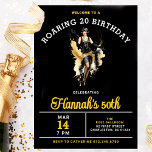 Convite Bem-vindo a uma Festa de aniversário do Roaring 20<br><div class="desc">O Convite de aniversário Chic Roaring 20 apresenta uma garota flapper dançando no centro. O esquema arrojado,  arrojado,  negro,  dourado e branco é seguro para gerar entusiasmo quando seus convidados receberem seu convite.</div>
