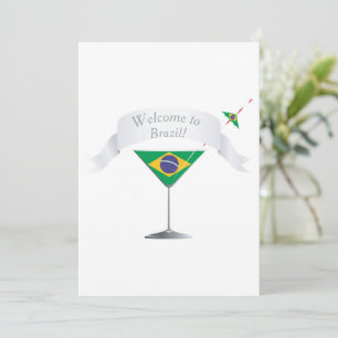 Convite Bem-vindo ao Brasil Copo de Martini Bandeira Brasi