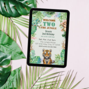 Convite Bem-vindo AO Jungle, Aquarela 2º Aniversário