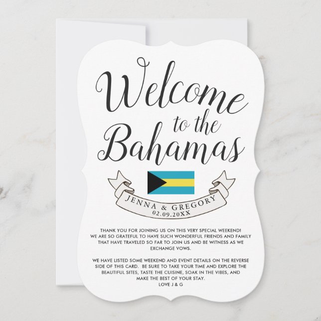 Convite Bem-vindo às Bahamas | Personalização de Casamento (Frente)