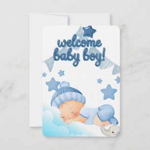 Convite Bem-vindo Bebê Menino Urso de Pelúcia Azul Present