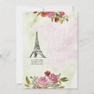 Convite Bem-vindo França Aquarela Casamento