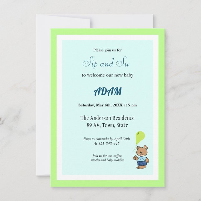 Convite bem-vindo menino bebê (Frente)