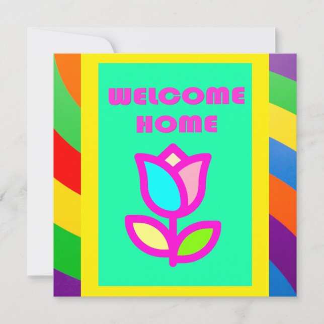 CONVITE BEM-VINDO PARA CASA COM FITAS E PADRÃO DE FLORES (Frente)