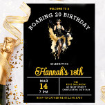 Convite Bem-vindos a uma Festa de aniversário 20 18th<br><div class="desc">O Convite de aniversário Chic Roaring 20 apresenta uma garota flapper dançando no centro. O esquema arrojado,  arrojado,  negro,  dourado e branco é seguro para gerar entusiasmo quando seus convidados receberem seu convite.</div>