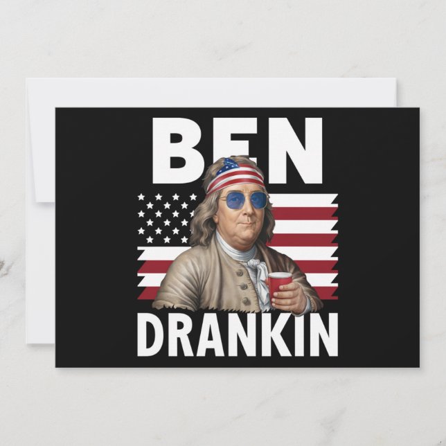 Convite Ben Drankin Beer 4 de julho Vintage Flag Funny (Frente)