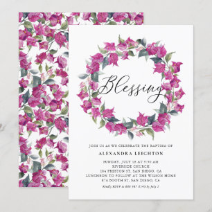 Convite Bênção de Bougainvillea Wreath Purple Watercolo